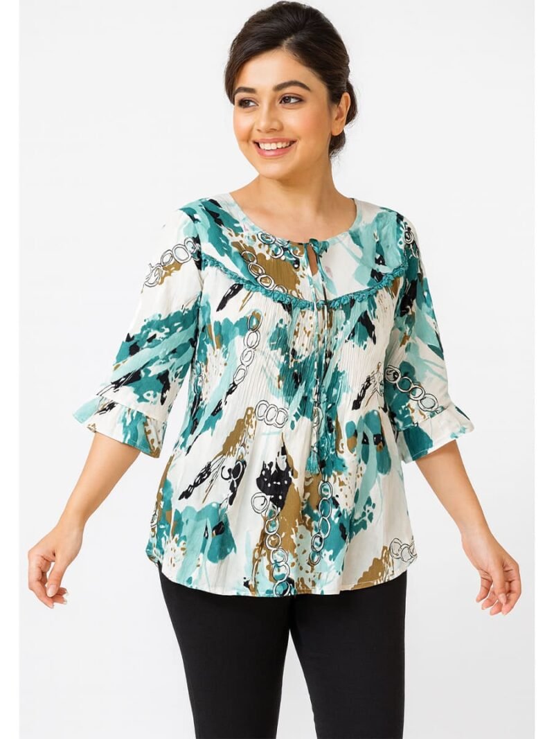 WTOP-RC-04-TQ-L-01-F Women’s Cotton Printed Tunic Top – Turquoise