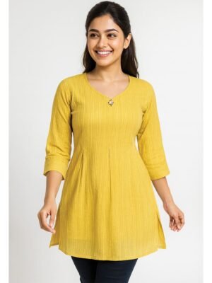 Women’s Popcorn Textured Top – Mustard Yellow