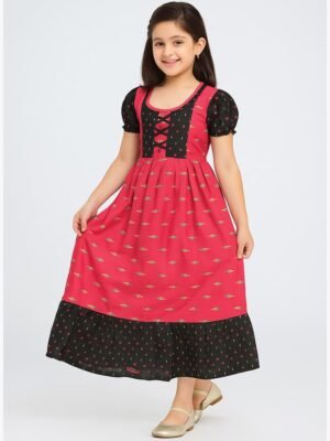 Girls Cotton Nighty Printed - Raspberry