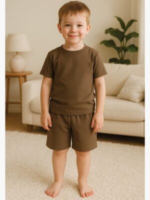 Kids’ Cotton Shorts Set – Coffee