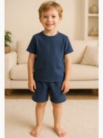 KTS-IKON-01-NB-5-6Y-03-T-F Kids’ Cotton Shorts Set – Navy Blue