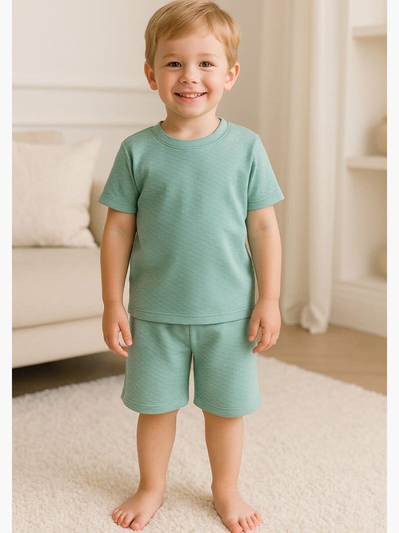 KTS-IKON-01-SG-5-6Y-04-T-F Kids’ Popcorn Shorts Set – Seafoam Green