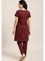 W-NS-114-01-01-RD-XL-T-B Women’s Cotton Striped Night Suit – Red & Black
