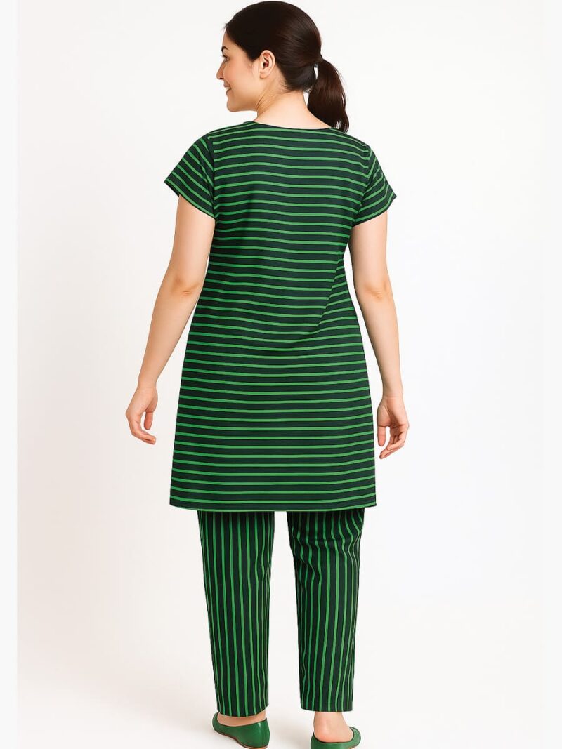 Women’s Cotton Striped Night Suit – Green & Black
