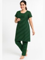 Women’s Cotton Striped Night Suit – Green & Black