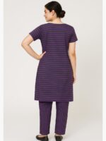 W-NS-114-03 - PP-XL-T-B Women’s Cotton Striped Night Suit – Purple & Black