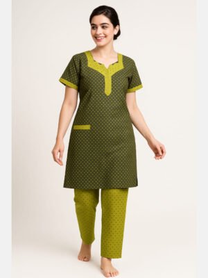 Women's Cotton Printed Night Suit – Green