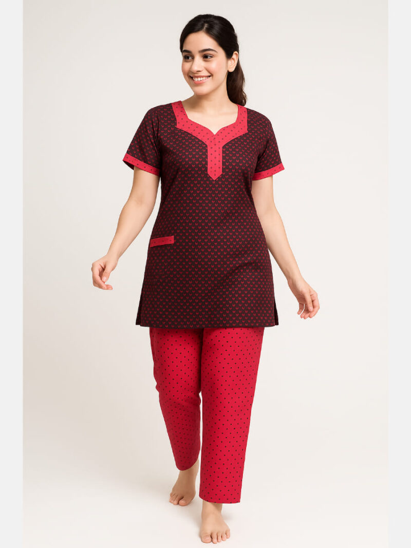 Women's Cotton Printed Night Suit – Raspberry