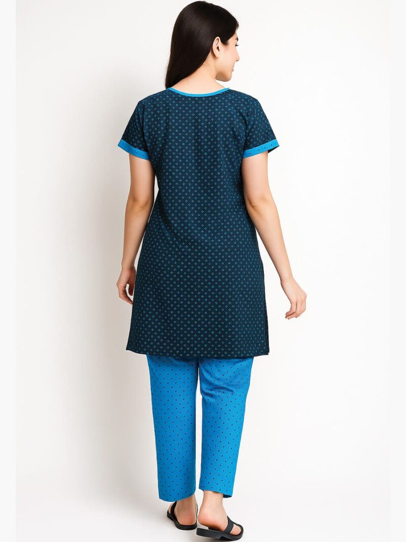 Women's Cotton Printed Night Suit – Blue