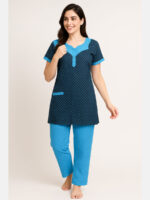 Women's Cotton Printed Night Suit – Blue