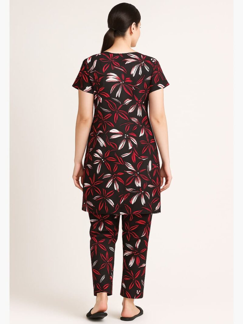 Women's Cotton Printed Night Suit – Red