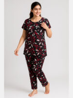 W-NS-128-01-RD-L-T-Full Women's Cotton Printed Night Suit – Red