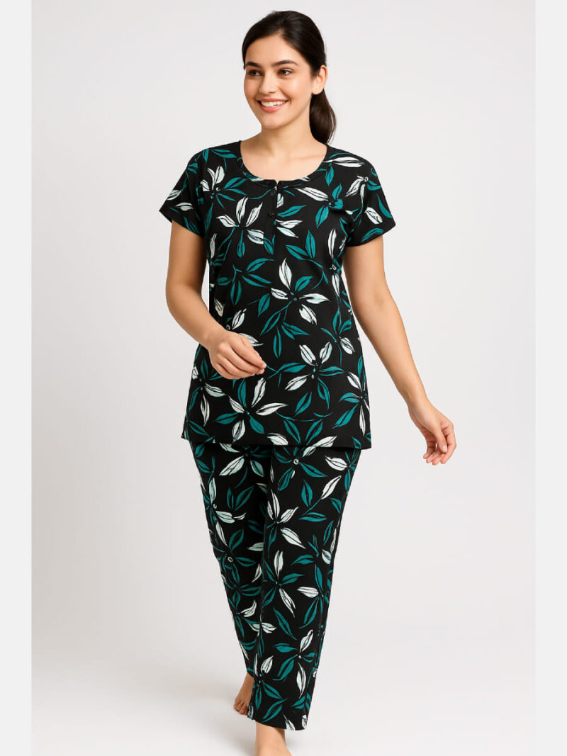 Women's Cotton Printed Night Suit – Green
