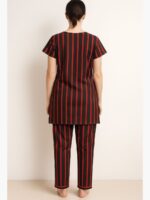 Women's Cotton Striped Night Suit – Red