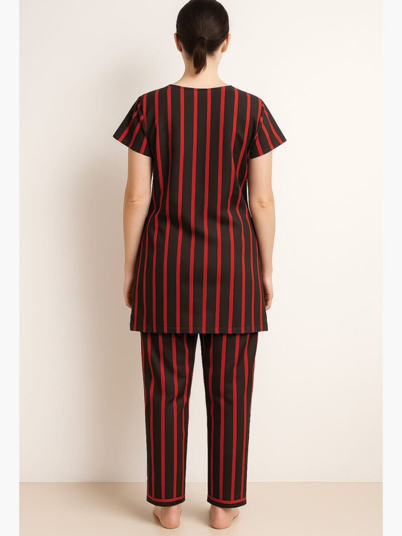 Women's Cotton Striped Night Suit – Red