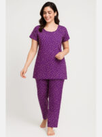 W-NS-130-01-PP-XL-T-Full Women's Cotton Printed Night Suit – Purple