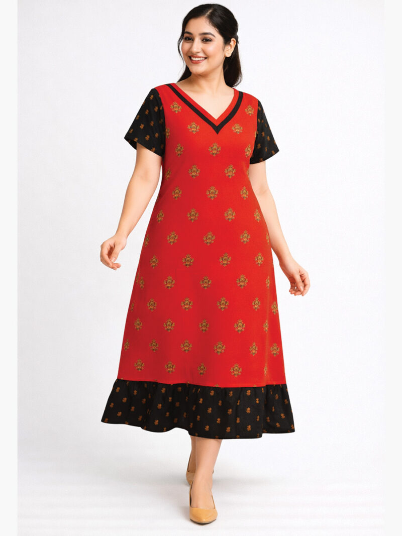 W-NY-107-01-RD-XXL-F Women's Cotton Frock Nighty - Red