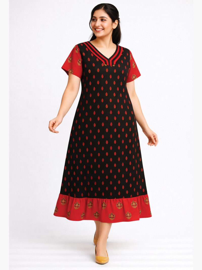 W-NY-107-05-BK-XXL-F Women's Cotton Frock Nighty - Black