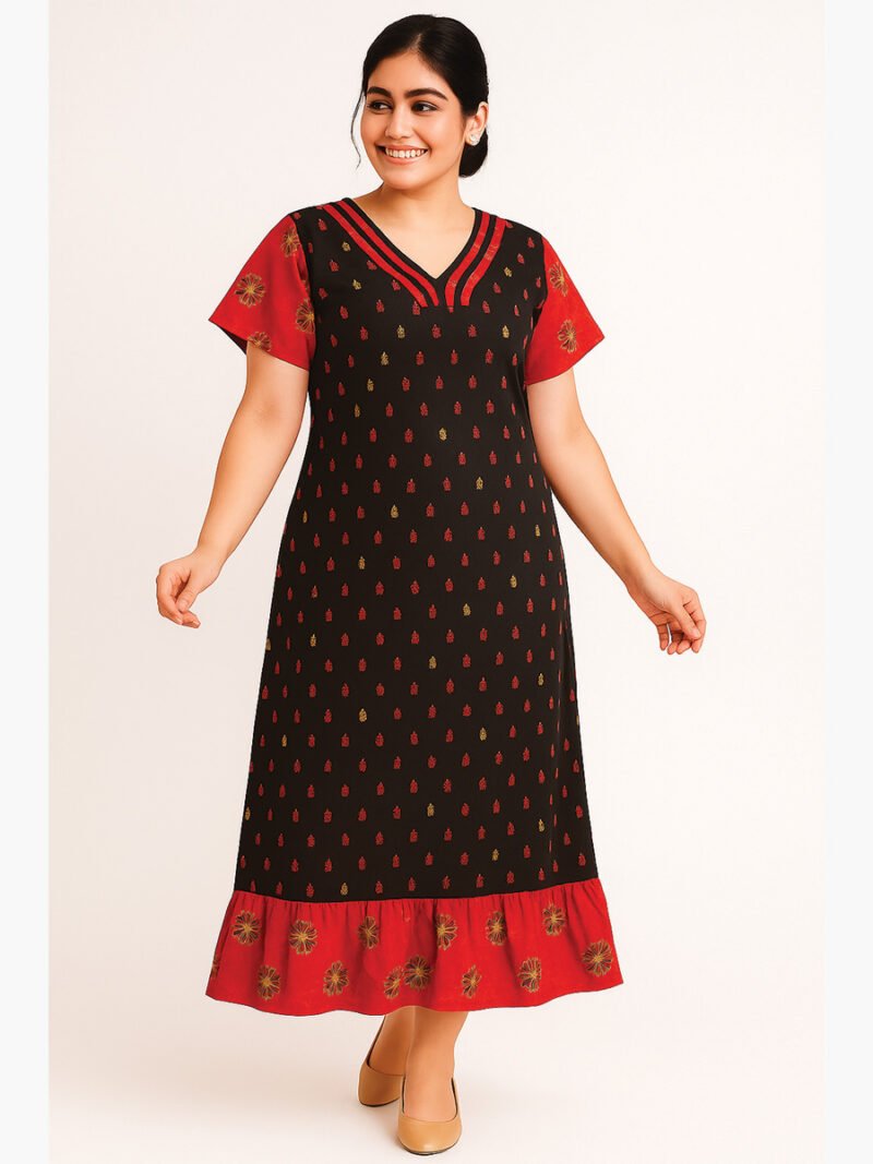 Women's Cotton Frock Nighty - Black