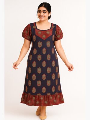 Women's Cotton Frock Nighty - Navy Blue