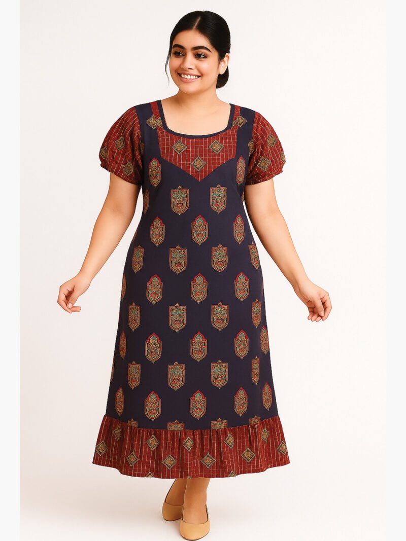 Women's Cotton Frock Nighty - Navy Blue