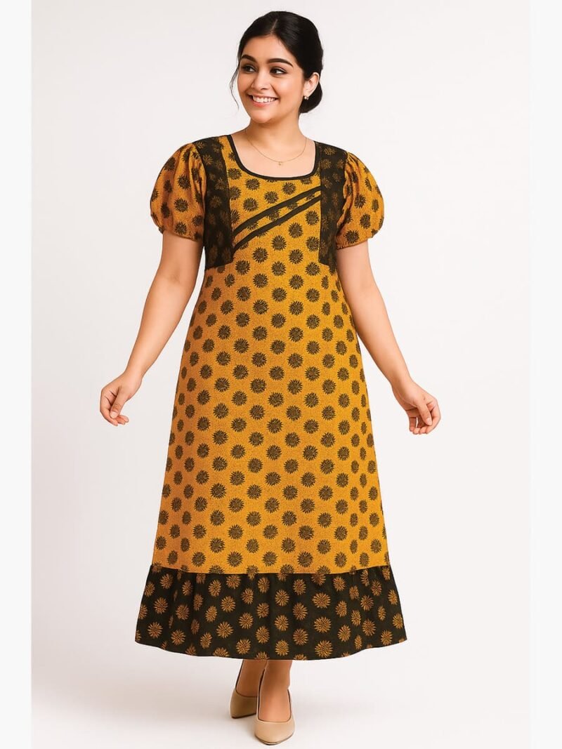 Women's Cotton Frock Nighty - Yellow