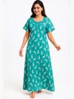 Women’s Cotton Printed Nighty – Turquoise