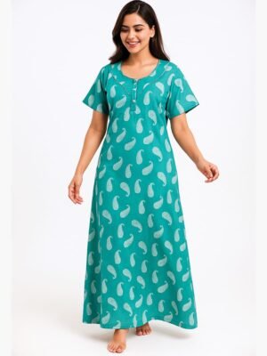 Women’s Cotton Printed Nighty – Turquoise