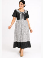 W-NY-117-01-WH-XL-F Women’s Cotton Frock Nighty – Black & White