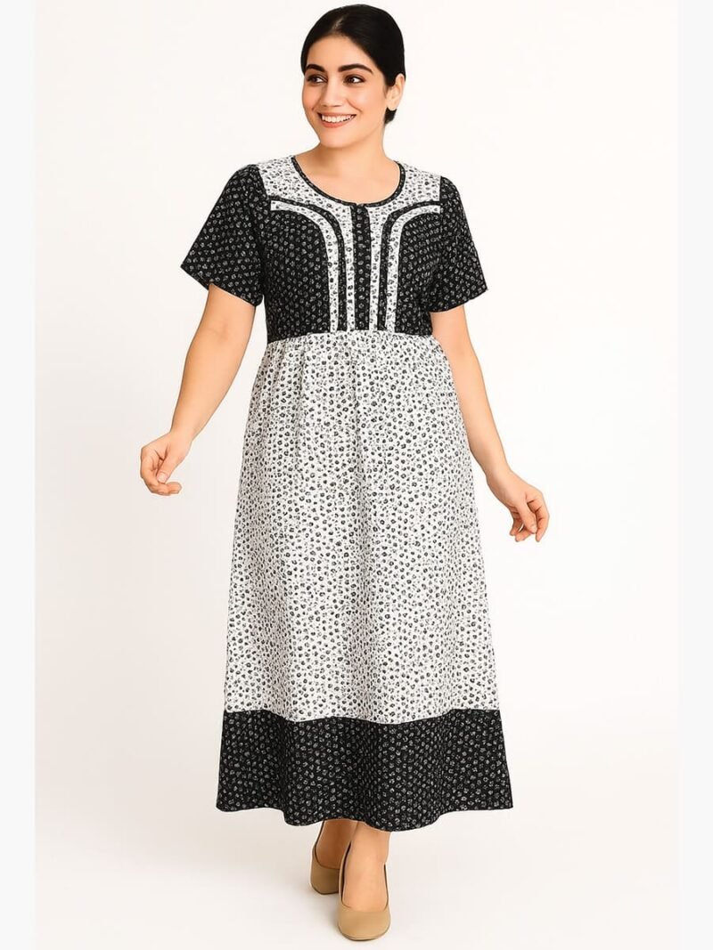 Women’s Cotton Printed Nighty – Black & White