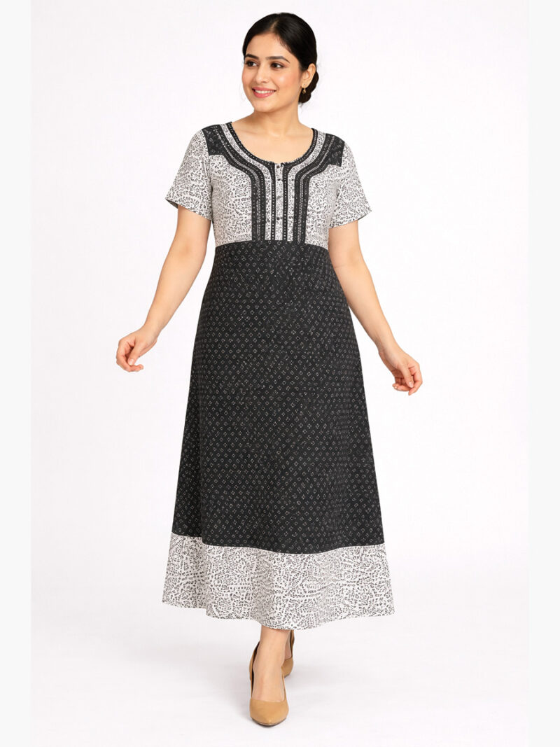 Women’s Cotton Frock Nighty – Black & White
