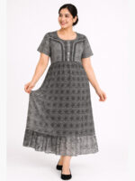 W-NY-117-04-BK-XL-F Women’s Cotton Frock Nighty – Black & White