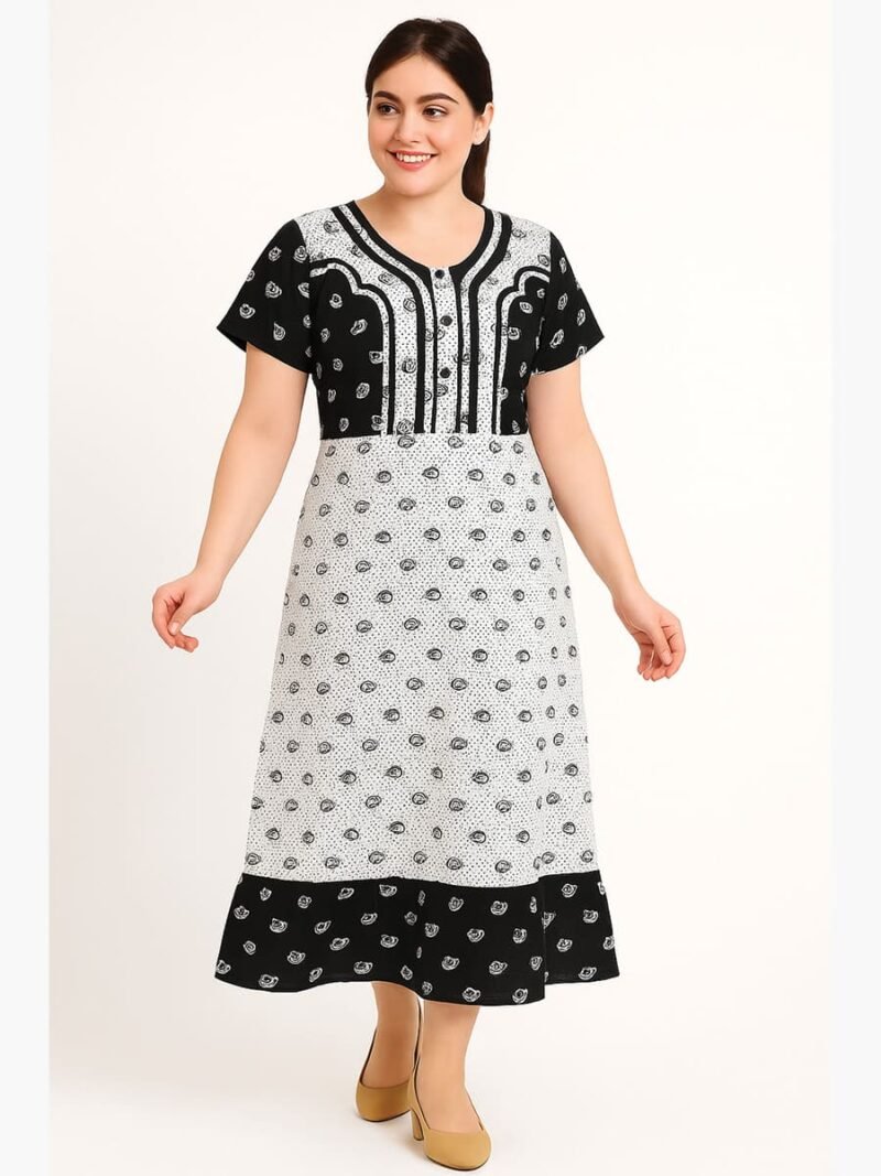 Women’s Cotton Printed Nighty – Black & White