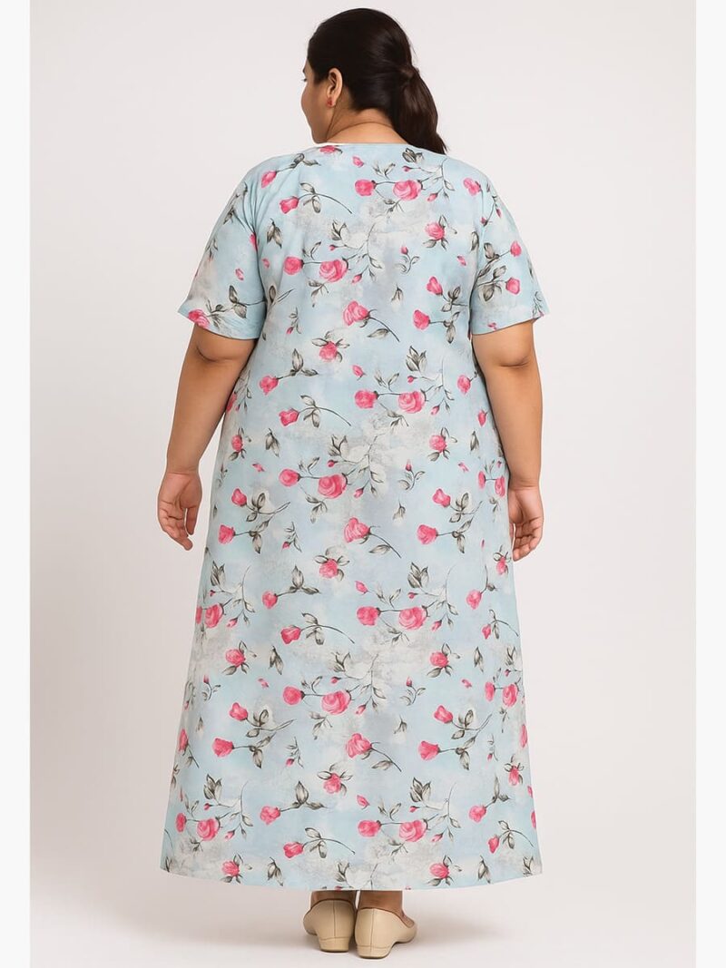 Women’s Rayon Floral Printed Nighty – Sky Blue