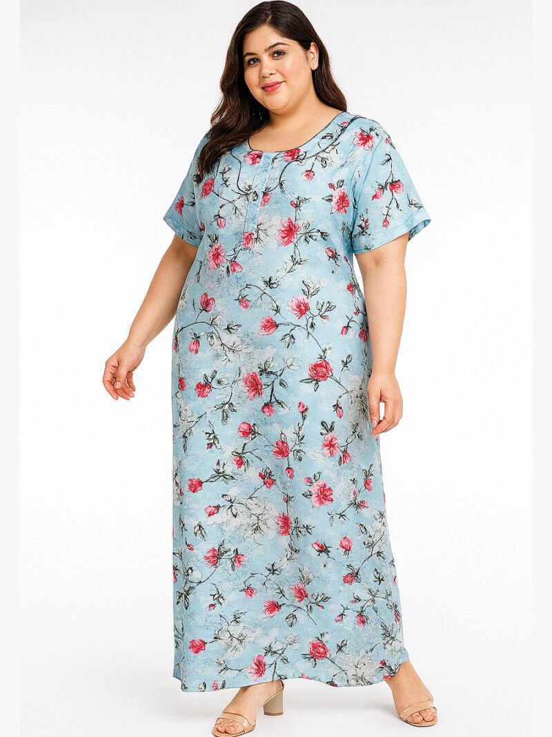 Women’s Plus-Size Rayon Nighty – Sky Blue