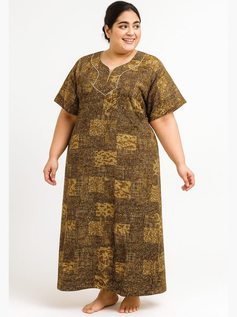 Women’s Cotton Printed Nighty – Brown