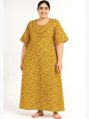 Women’s Cotton Printed Nighty – Cream