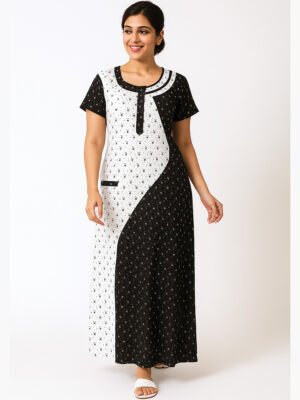 Women’s Cotton A-Line Nighty – Black & White