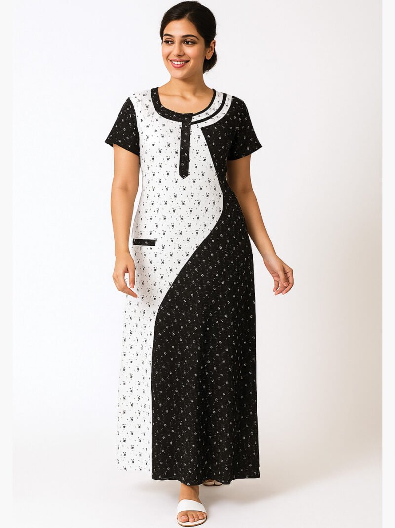 Women’s Cotton A-Line Nighty – Black & White