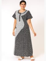 W-NY-121-03-WH-XXL-F Women’s Cotton A-Line Nighty – Black & White