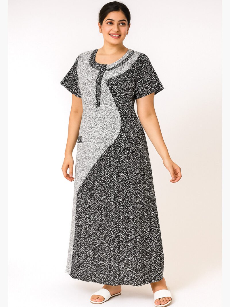 W-NY-121-03-WH-XXL-F Women’s Cotton A-Line Nighty – Black & White