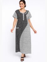 W-NY-121-04-BK-XXL-F Women’s Cotton A-Line Nighty – Black & White