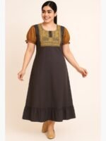 Women’s Cotton Embroidered Nighty - Coffee