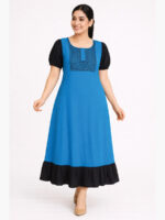 Women’s Cotton Embroidered Frock Nighty - Sky Blue