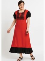 Women’s Cotton Embroidered Nighty -Red