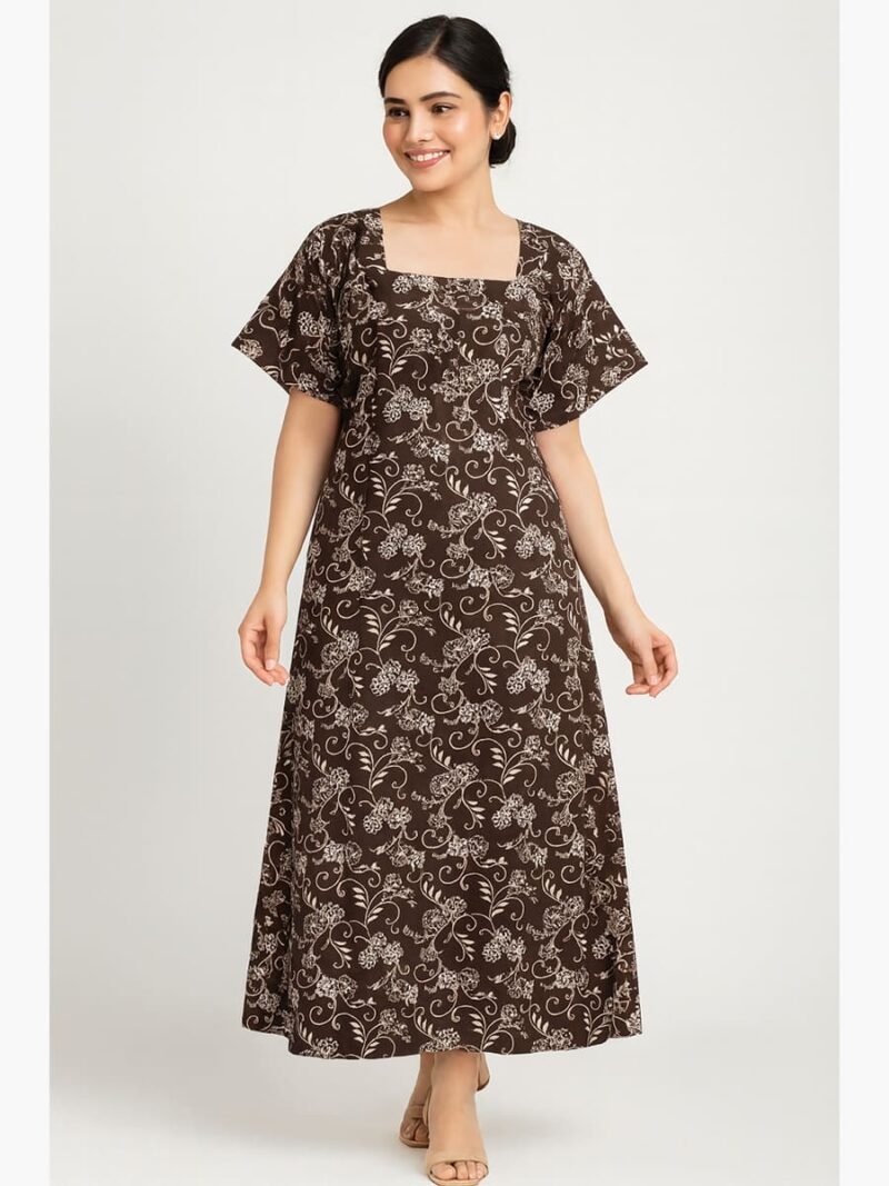 Women’s Cotton Printed Nighty – Coffee