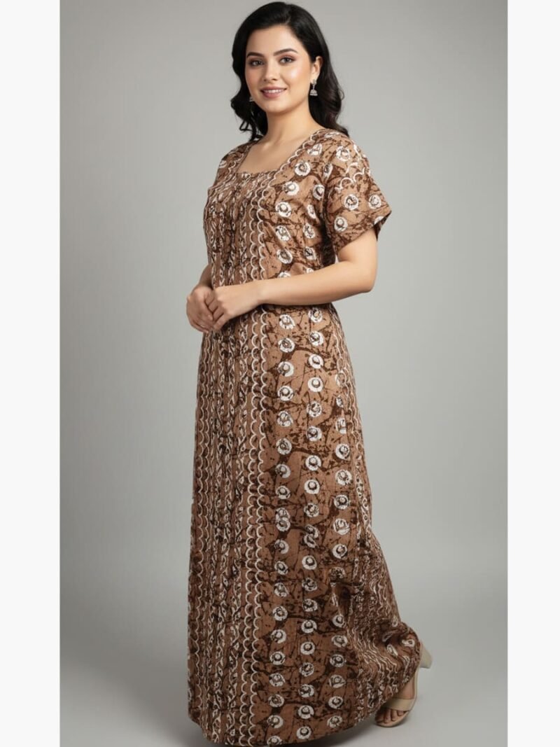 Women’s Cotton Printed Nighty – Brown