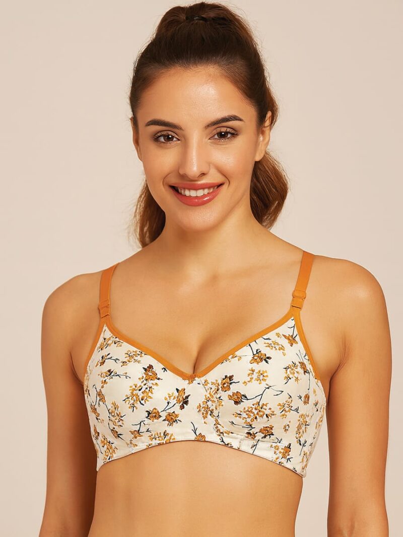 Women's Cotton Bra, Floral, 2 Pc Pack - Purple & Tangerine
