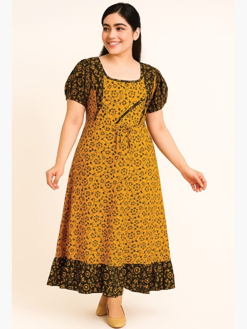 Women's Cotton Frock Nighty - Yellow