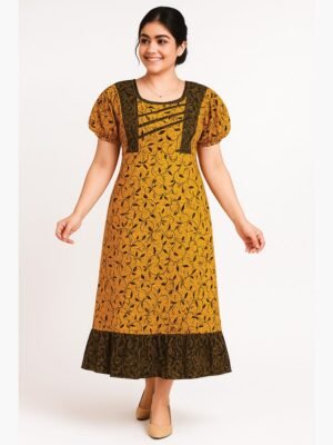 Women's Cotton Frock Nighty - Yellow